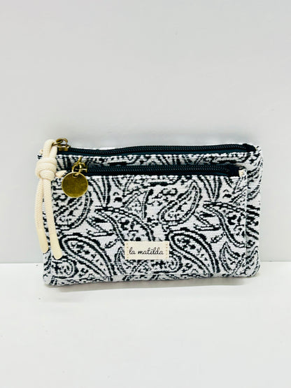 Monedero doble compartimento Hojas Negro