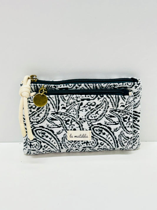 Monedero doble compartimento Hojas Negro