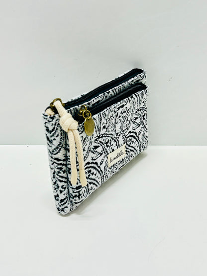 Monedero doble compartimento Hojas Negro