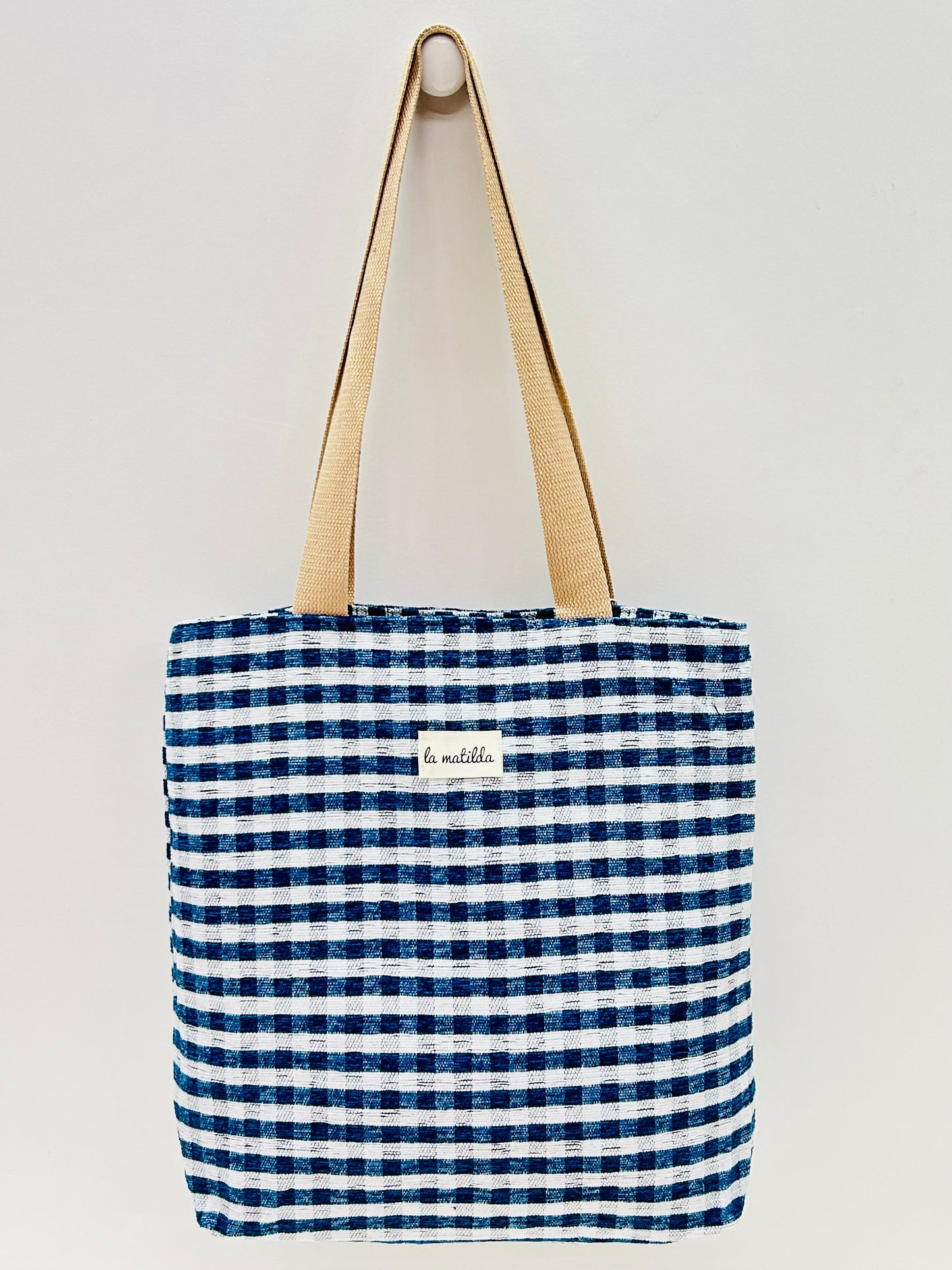 Bolsa Tote Bag Gingham Marino