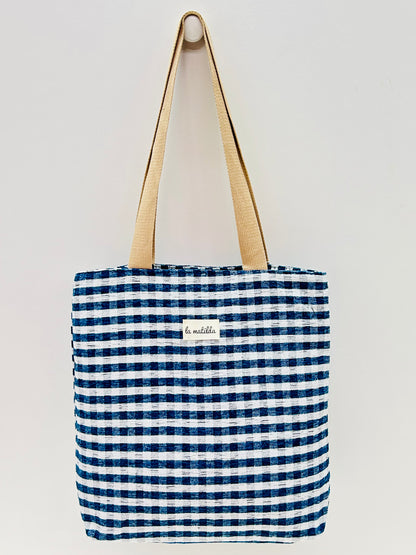 Bolsa Tote Bag Gingham Marino
