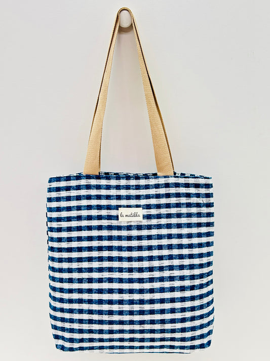 Bolsa Tote Bag Gingham Marino