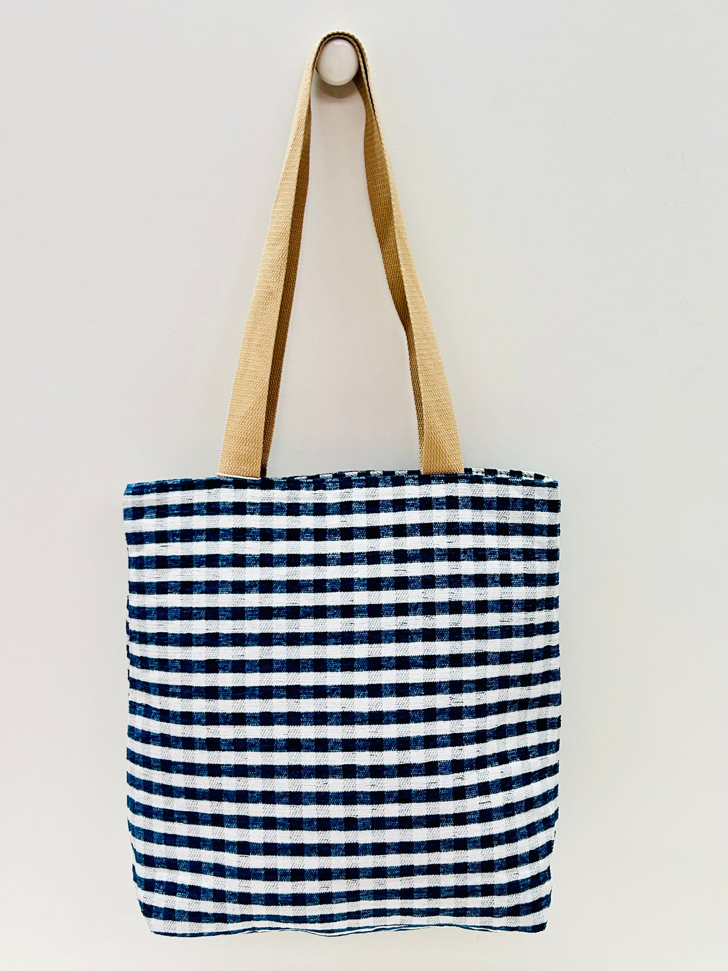 Bolsa Tote Bag Gingham Marino