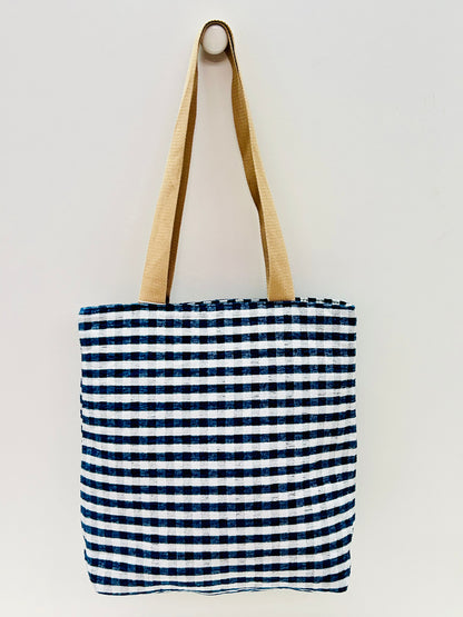 Bolsa Tote Bag Gingham Marino