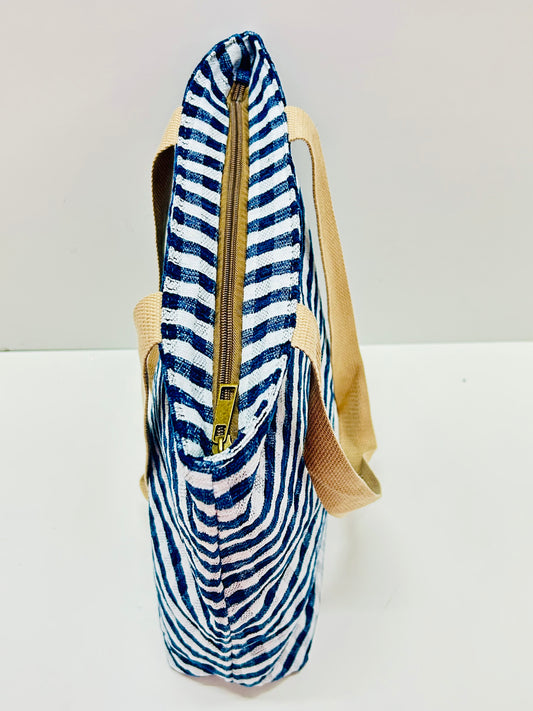 Bolsa Tote Bag Gingham Marino