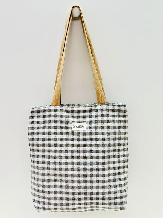 Bolsa Tote Bag Gingham Gris-Gris
