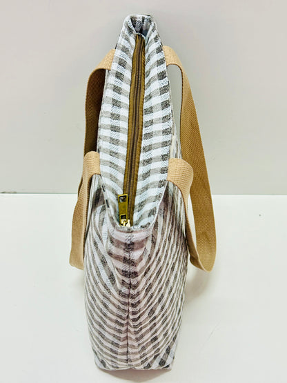 Bolsa Tote Bag Gingham Gris-Gris