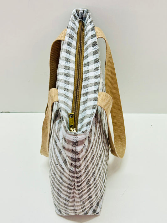 Bolsa Tote Bag Gingham Gris-Gris