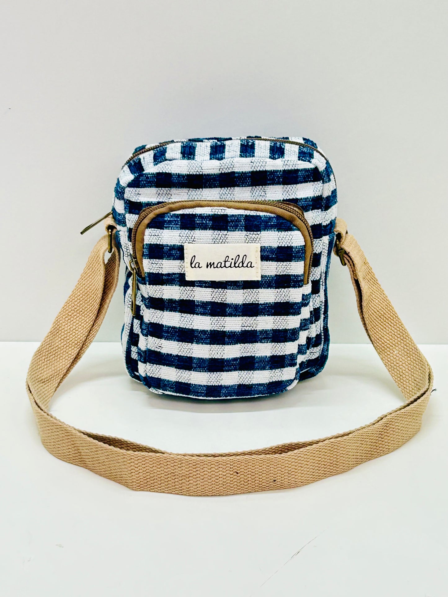 Bolso Cuelga Móvil Ghingham Marino