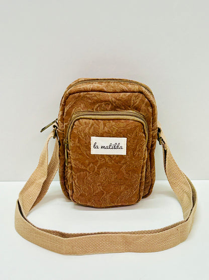 Bolso Cuelga Móvil Tostado Flor