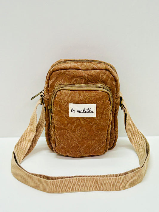 Bolso Cuelga Móvil Tostado Flor