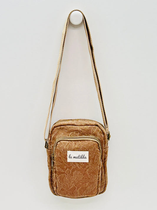 Bolso Cuelga Móvil Tostado Flor