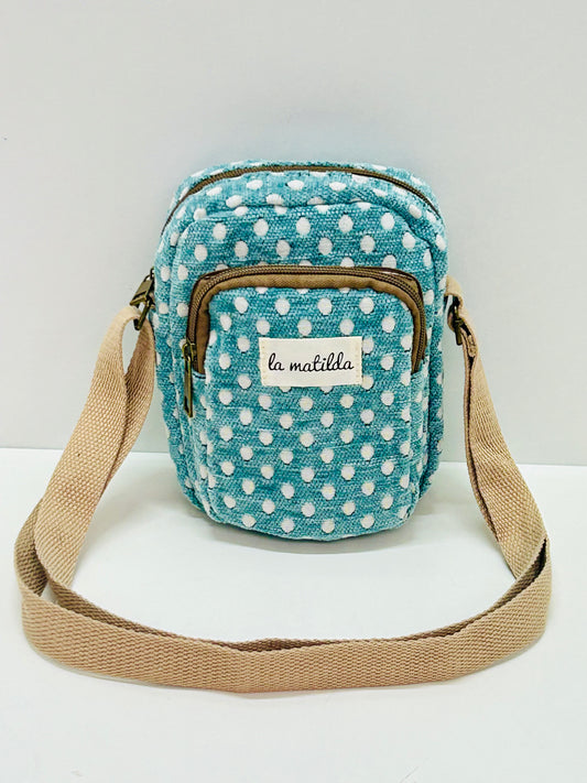 Bolso Cuelga Móvil Lunares Celeste