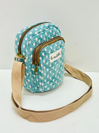 Bolso Cuelga Móvil Lunares Celeste