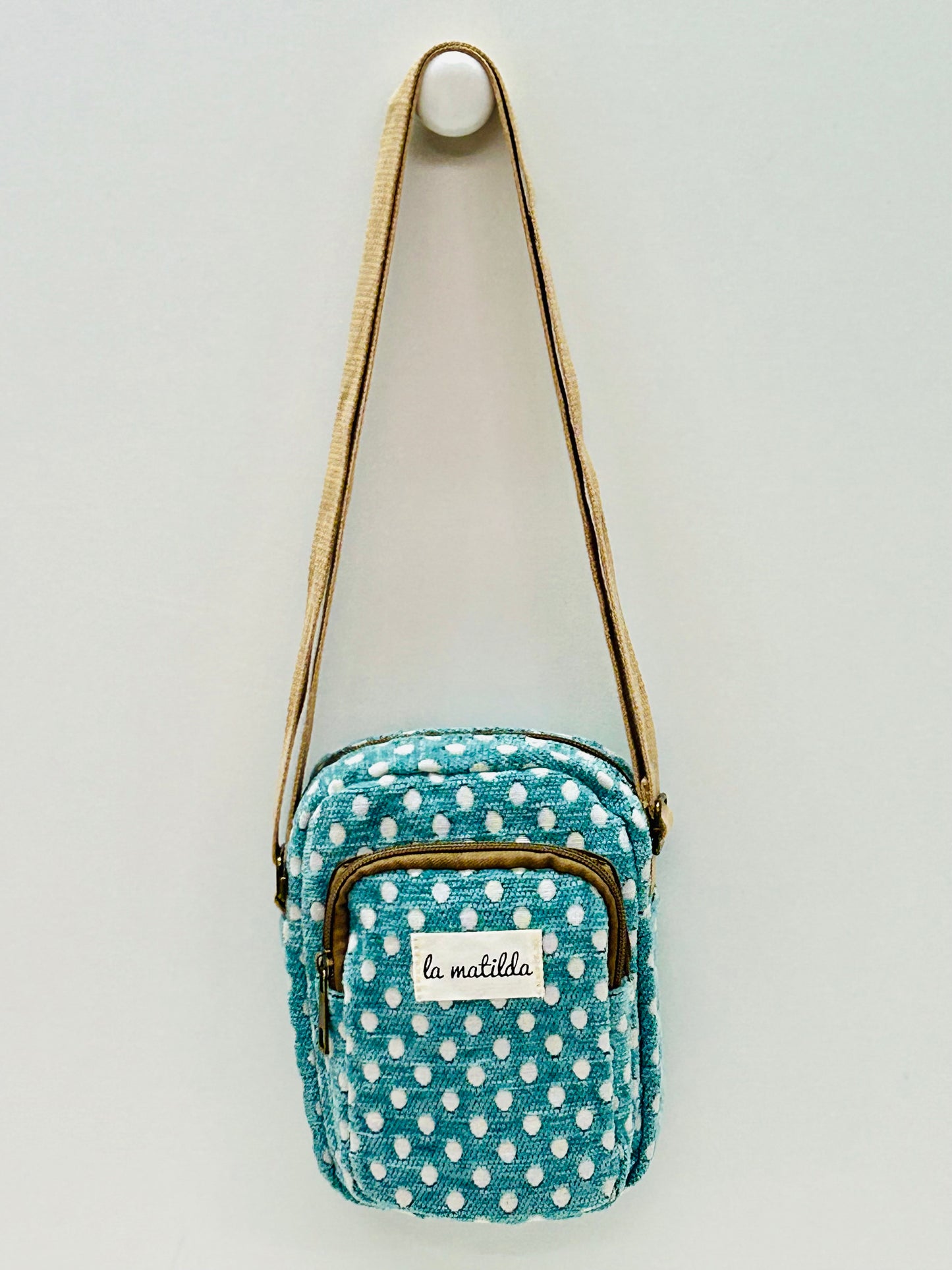 Bolso Cuelga Móvil Lunares Celeste