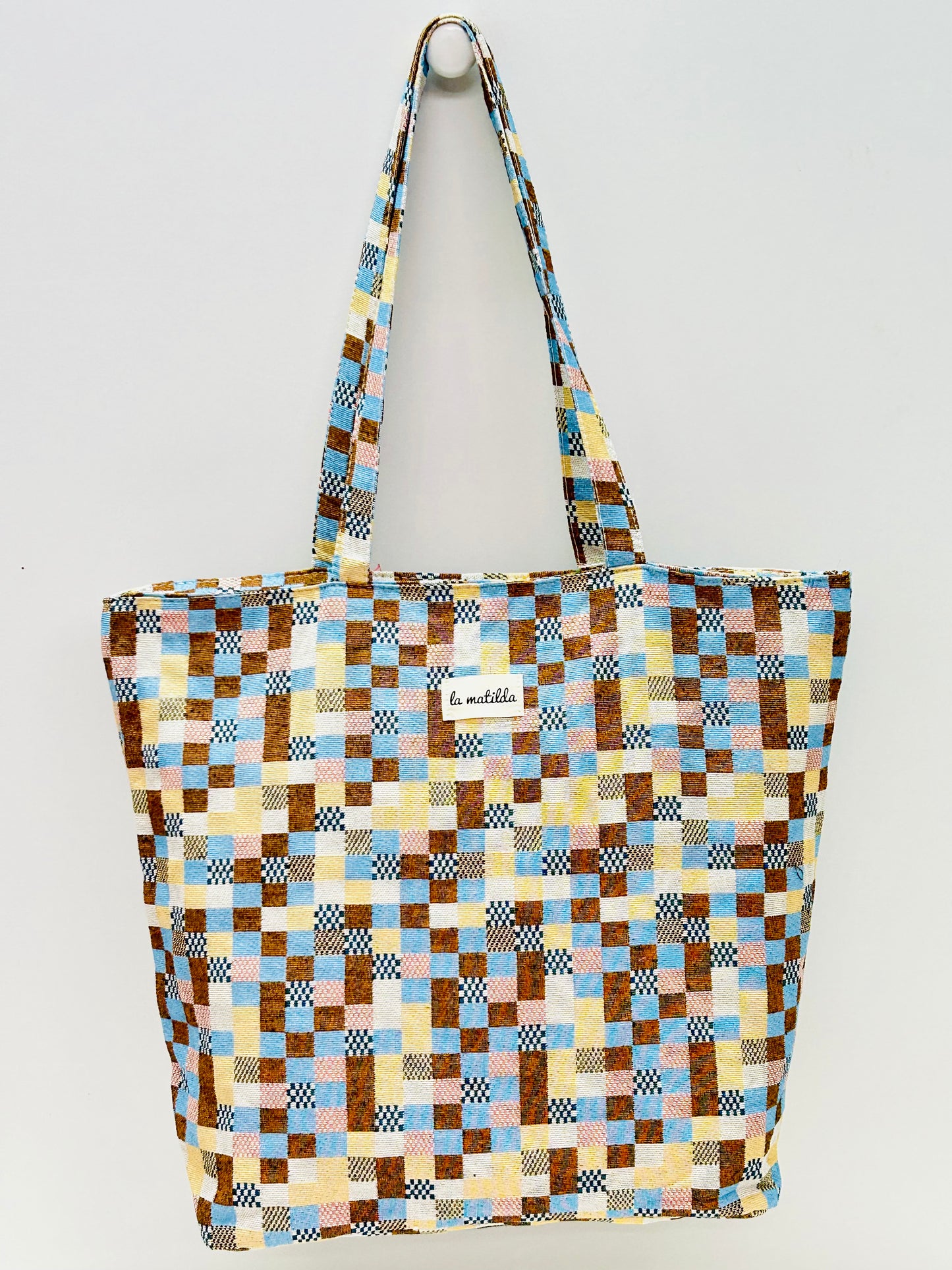 Bolsa Tote Bag Grande Cuadros Tostado