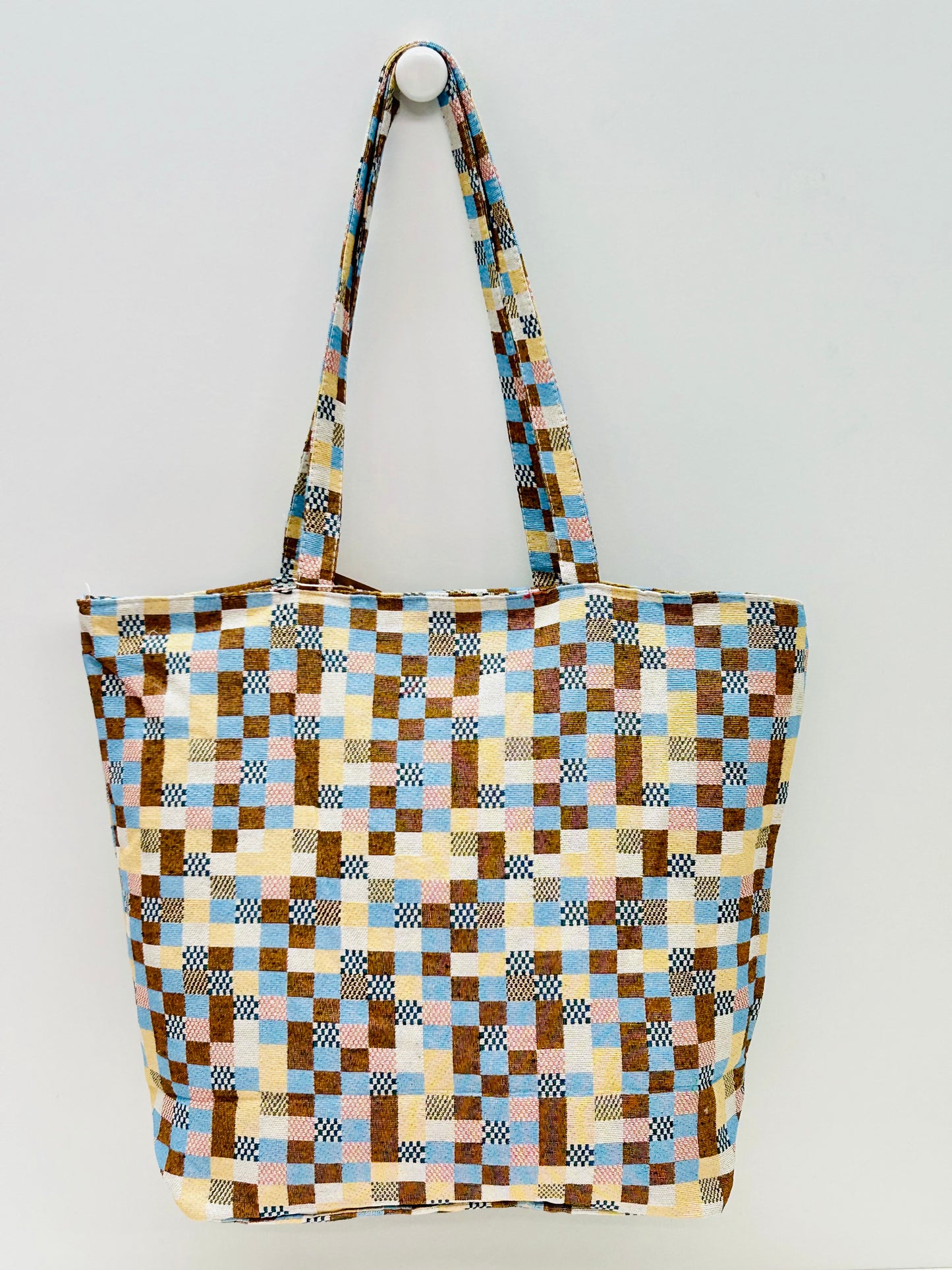 Bolsa Tote Bag Grande Cuadros Tostado