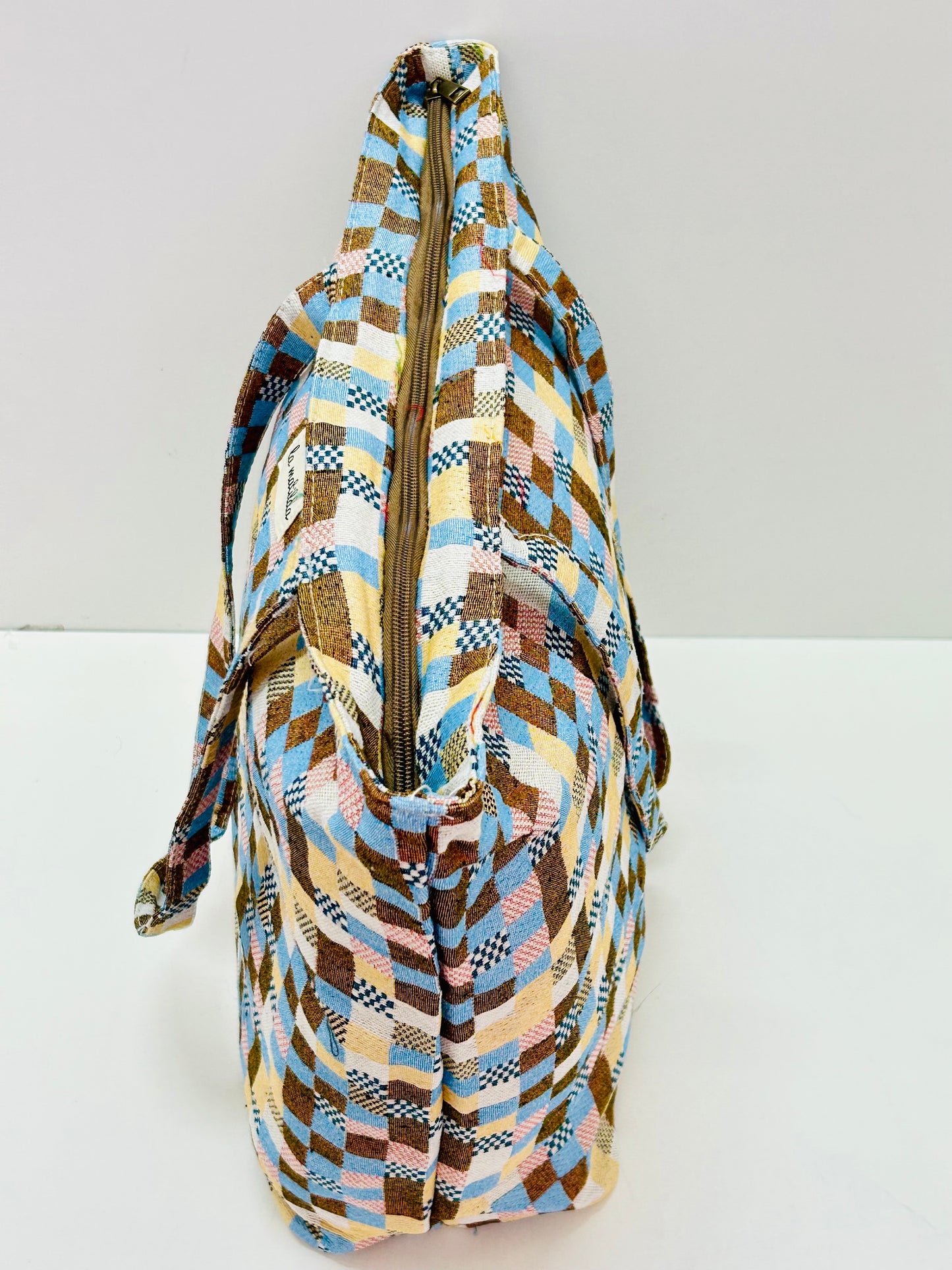 Bolsa Tote Bag Grande Cuadros Tostado