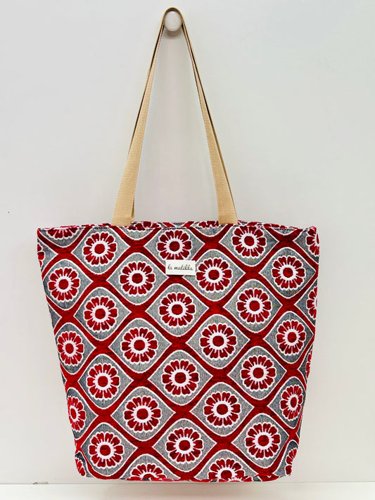 Bolsa Tote Bag Grande Flor Roja