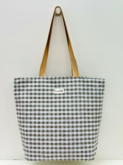 Bolsa Tote Bag Grande Gingham Gris-Gris