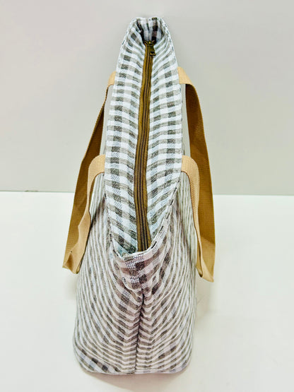 Bolsa Tote Bag Grande Gingham Gris-Gris