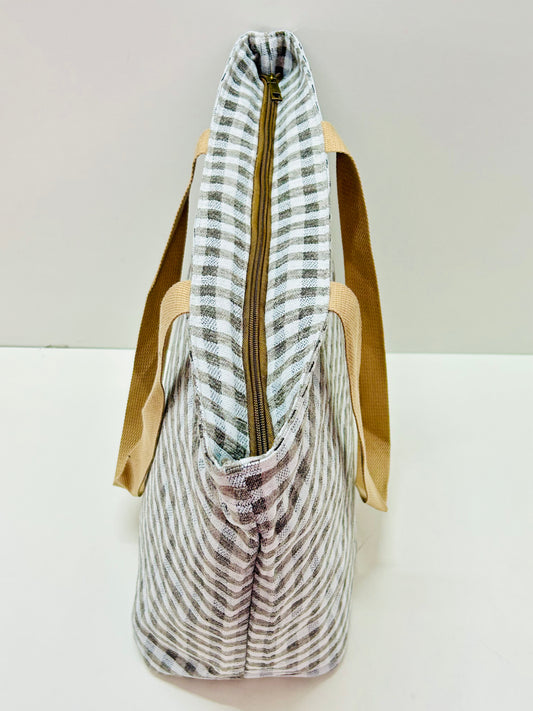 Bolsa Tote Bag Grande Gingham Gris-Gris