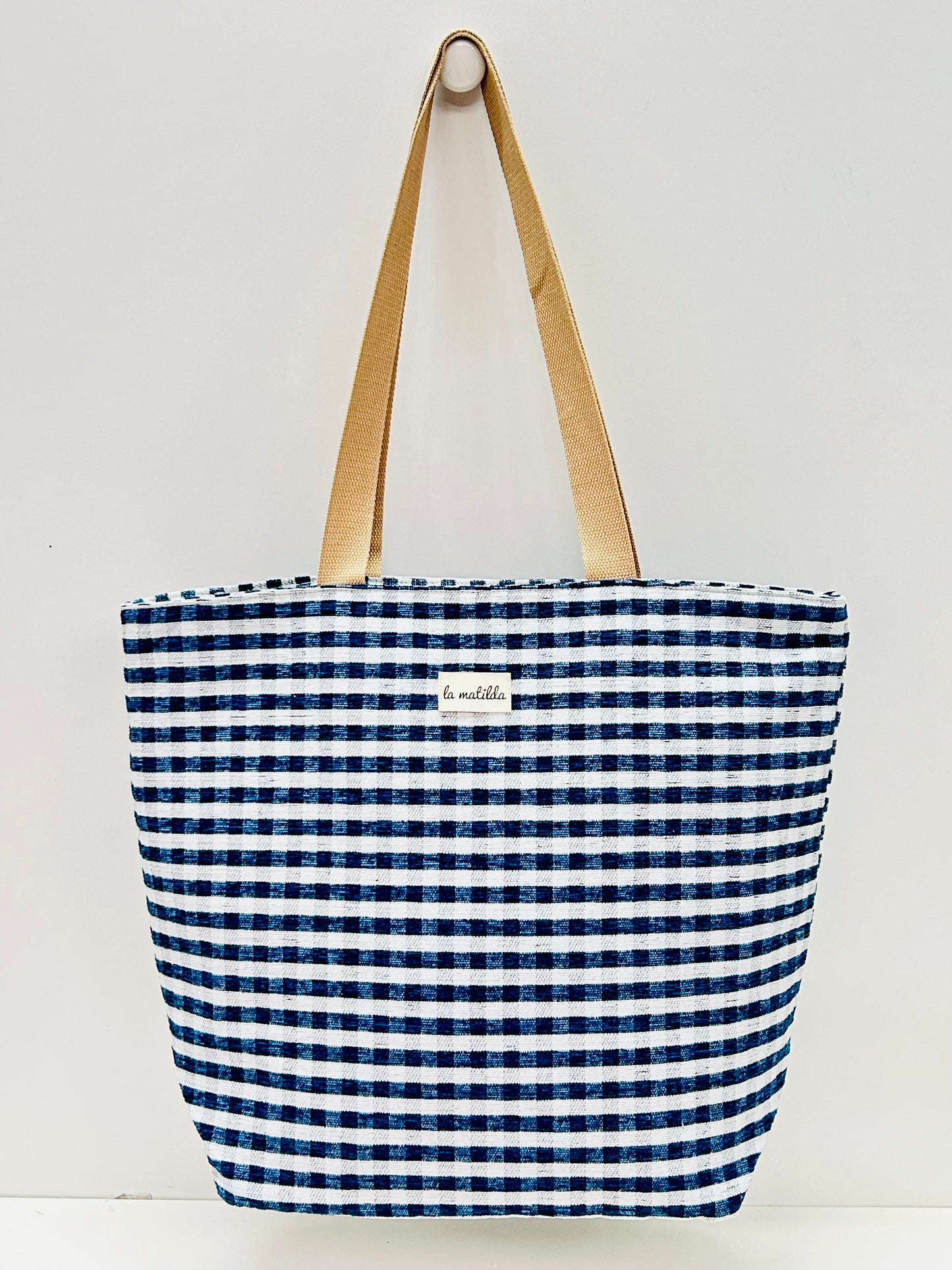 Bolsa Tote Bag Grande Gingham Marino