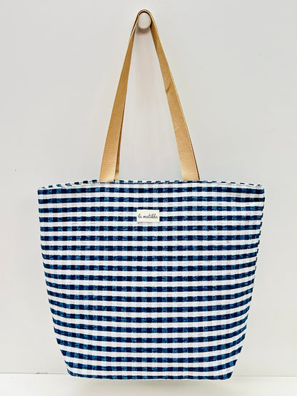 Bolsa Tote Bag Grande Gingham Marino