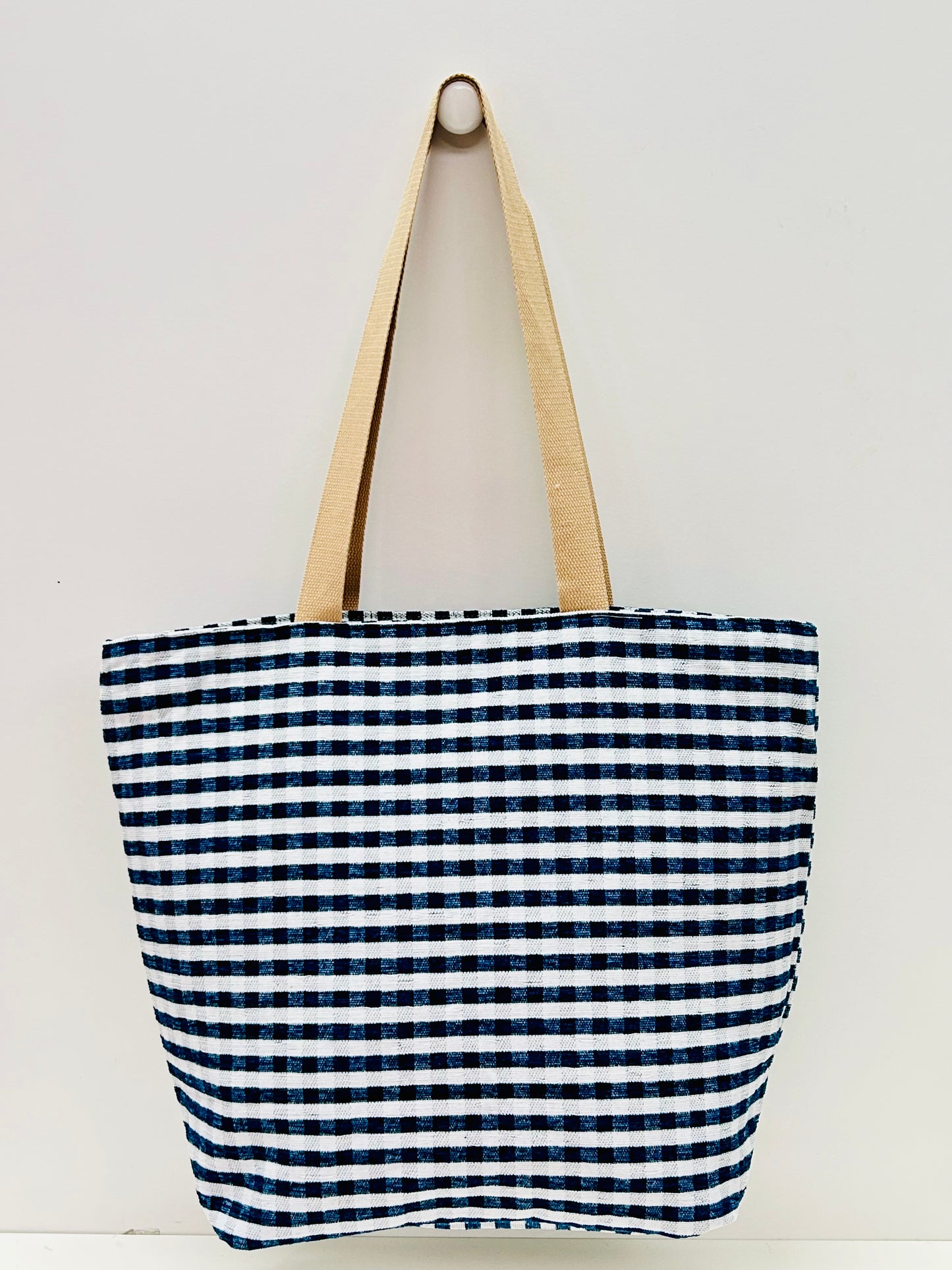 Bolsa Tote Bag Grande Gingham Marino