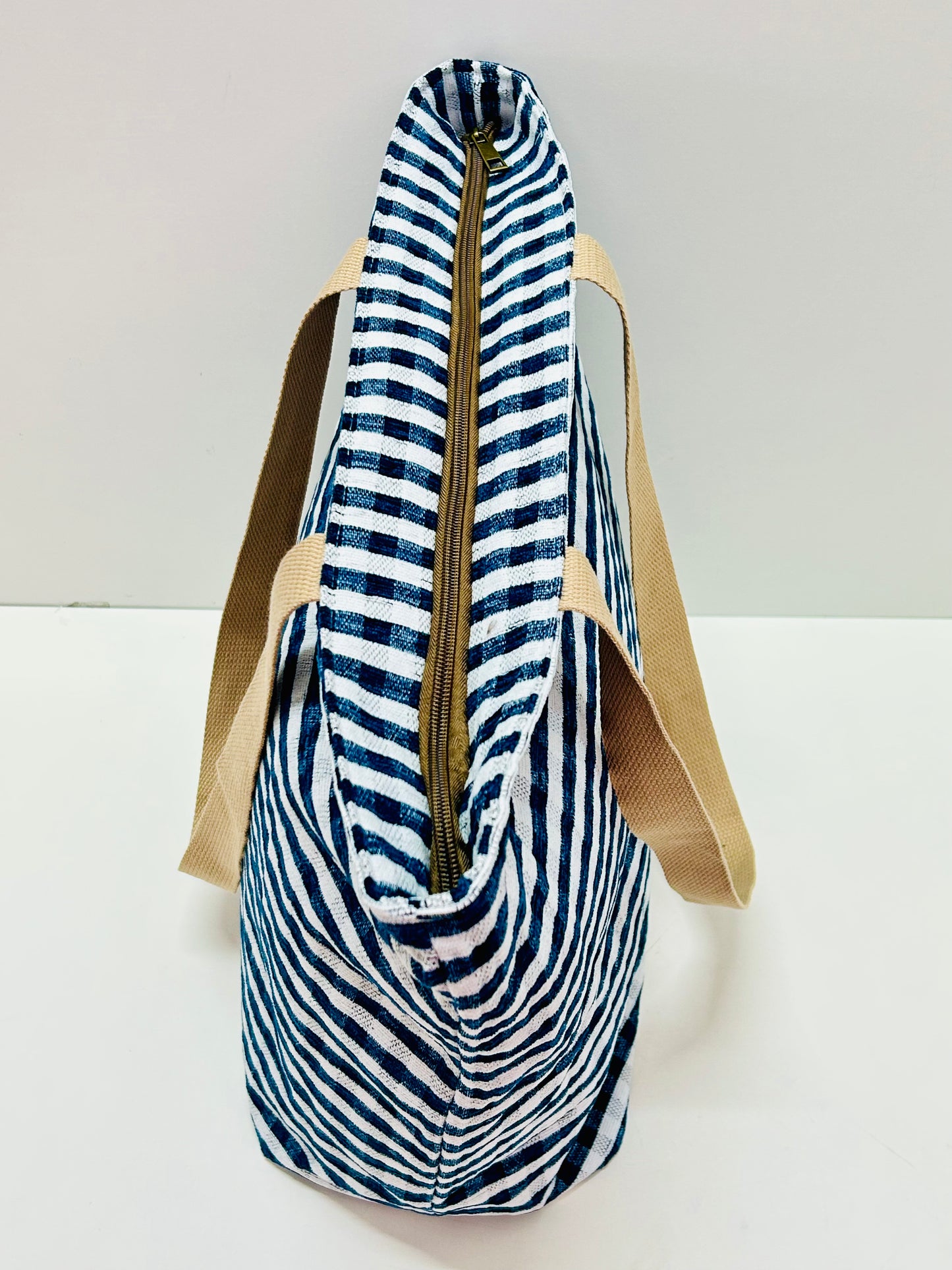 Bolsa Tote Bag Grande Gingham Marino