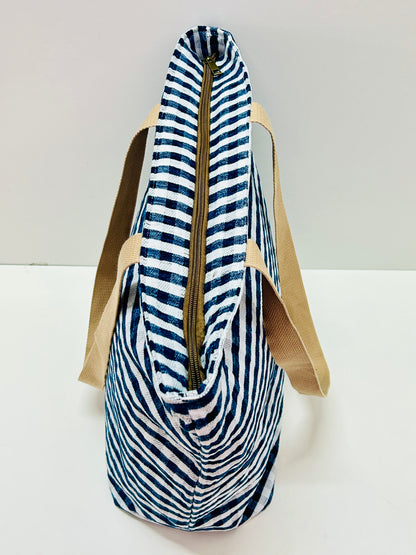 Bolsa Tote Bag Grande Gingham Marino