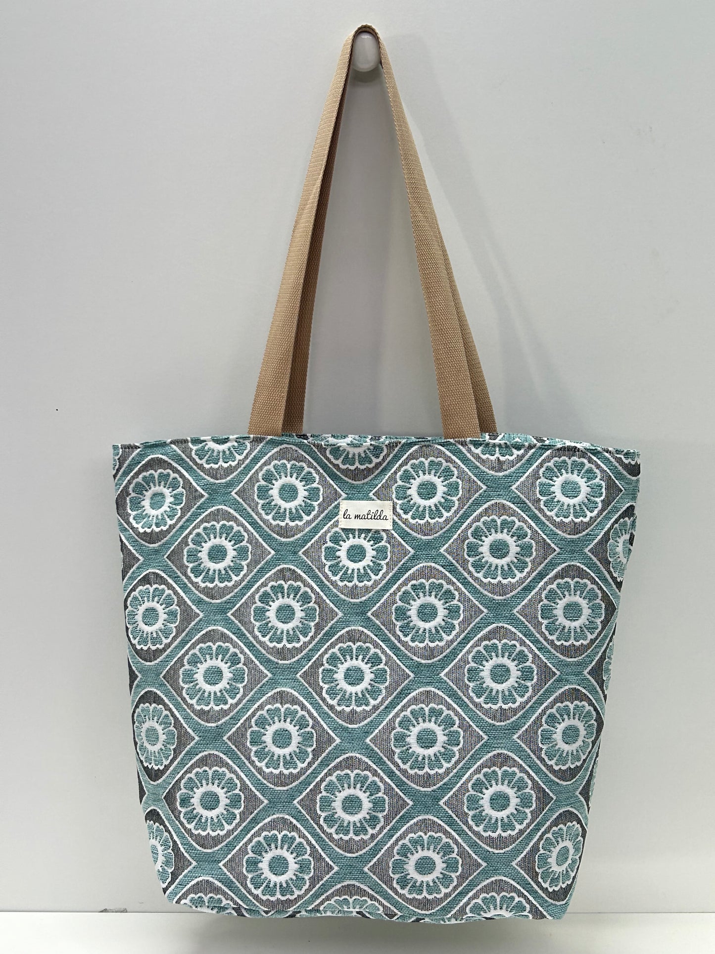 Bolsa Tote Bag Grande Flor Celeste