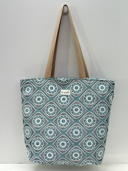 Bolsa Tote Bag Grande Flor Celeste