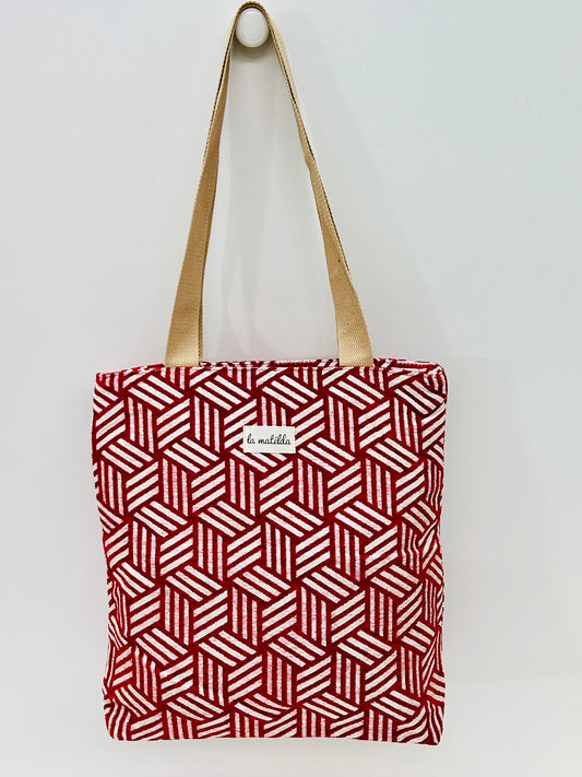 Bolsa Tote Bag Rojo Hilo Plata