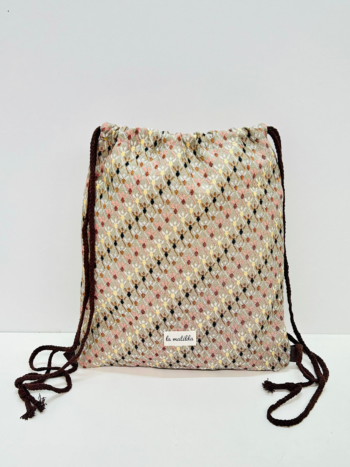 Mochila Cuerdas Rombos beige