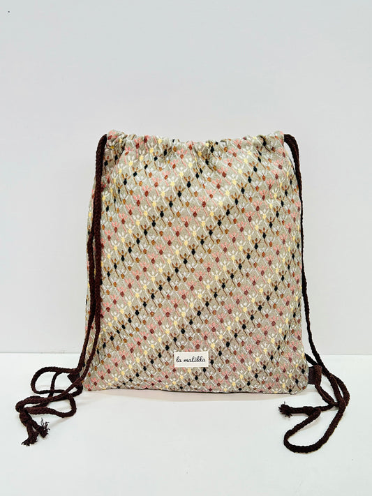 Mochila Cuerdas Rombos beige