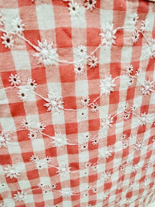Bolsa Tote Bag Gingham Rosa Bordada
