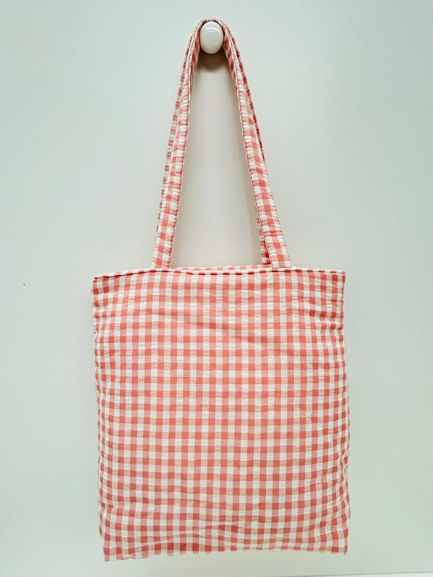 Bolsa Tote Bag Gingham Rosa Bordada
