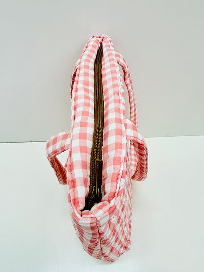 Bolsa Tote Bag Gingham Rosa Bordada