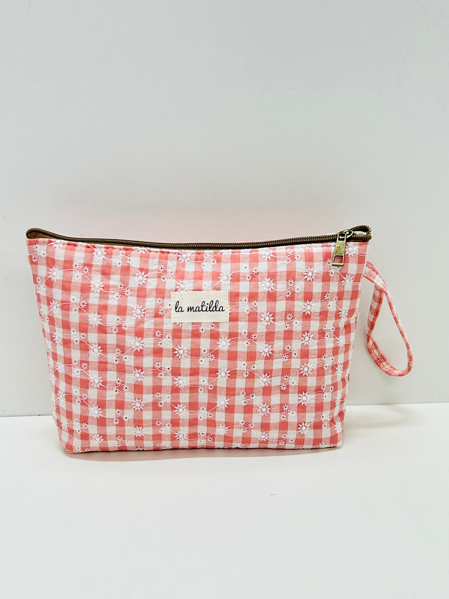 Neceser Maxi Bordado Gingham Rosa