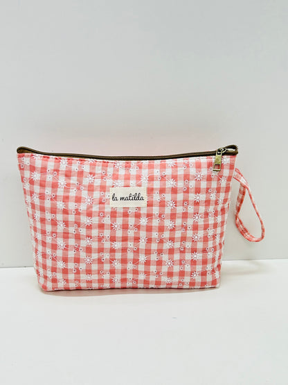 Neceser Maxi Bordado Gingham Rosa