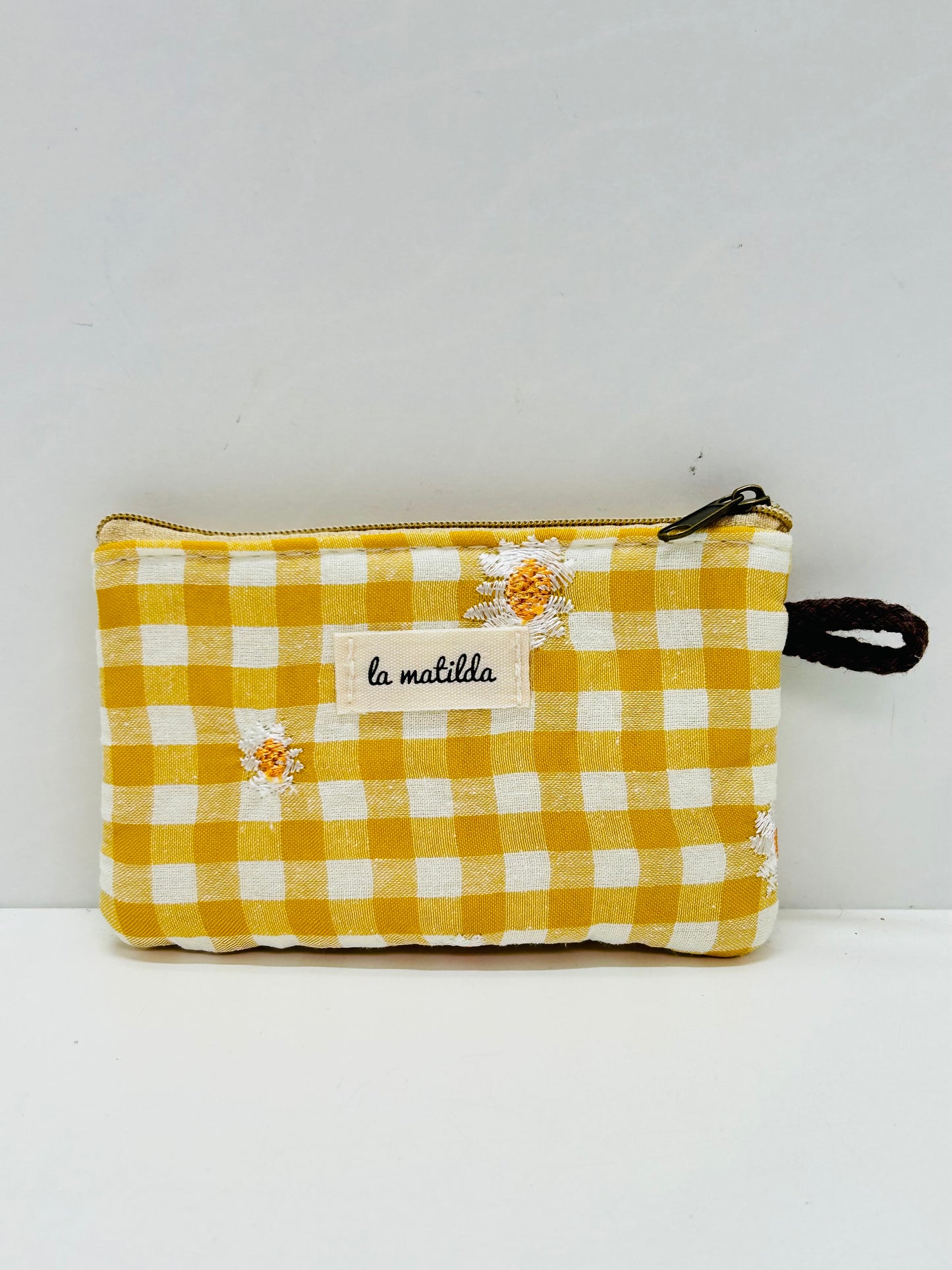Monedero Gingham Mostaza Bordado