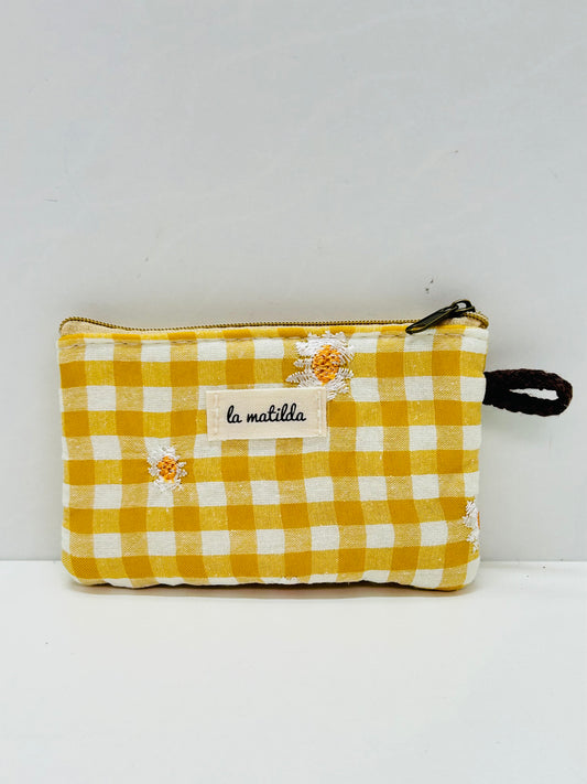 Monedero Gingham Mostaza Bordado
