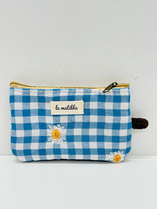Monedero Gingham Azul Bordado