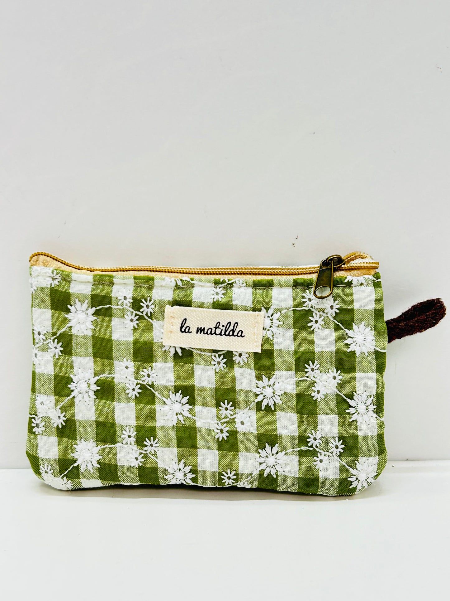 Monedero Gingham Verde Bordado