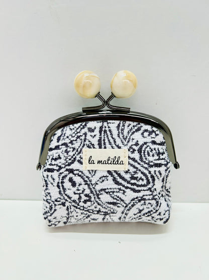 Monedero de Boquilla con Cierre de Bolas Hojas Morado