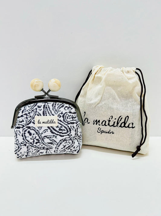 Monedero de Boquilla con Cierre de Bolas Hojas Morado