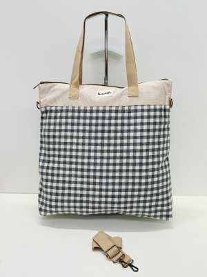 Bolsa de viaje Grande La Matilda color vichy gris y blanco