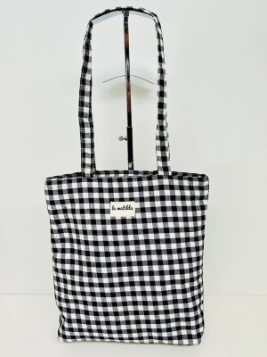 Bolsa Tote Bag La Matilda color vichy negro y blanco